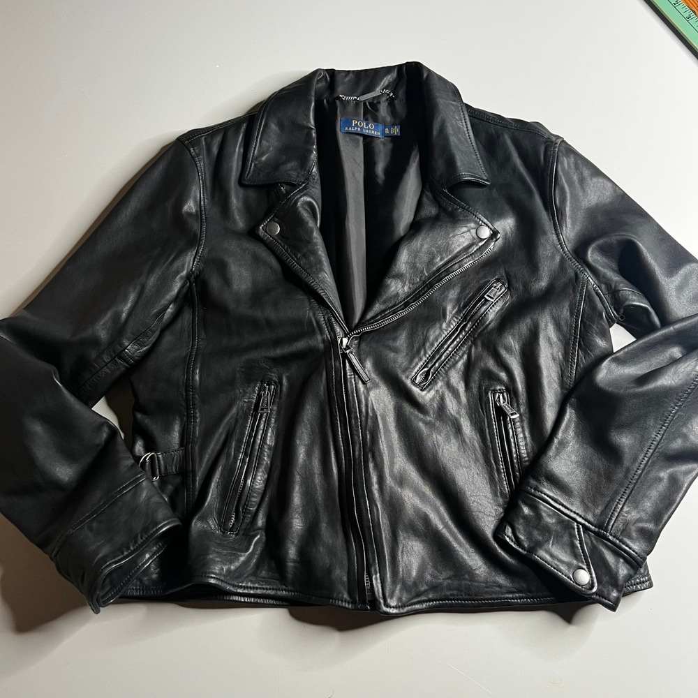 Polo Ralph Lauren Womens Lamb‎ Leather Moto Biker Jacket Black XL